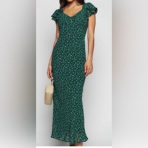 Reformation Green Floral Midi Dress